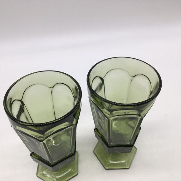 Vintage Fostoria Virginia Green Footed Iced Tea Glasses Set Of 2  Green EUC - Picture 2 of 3